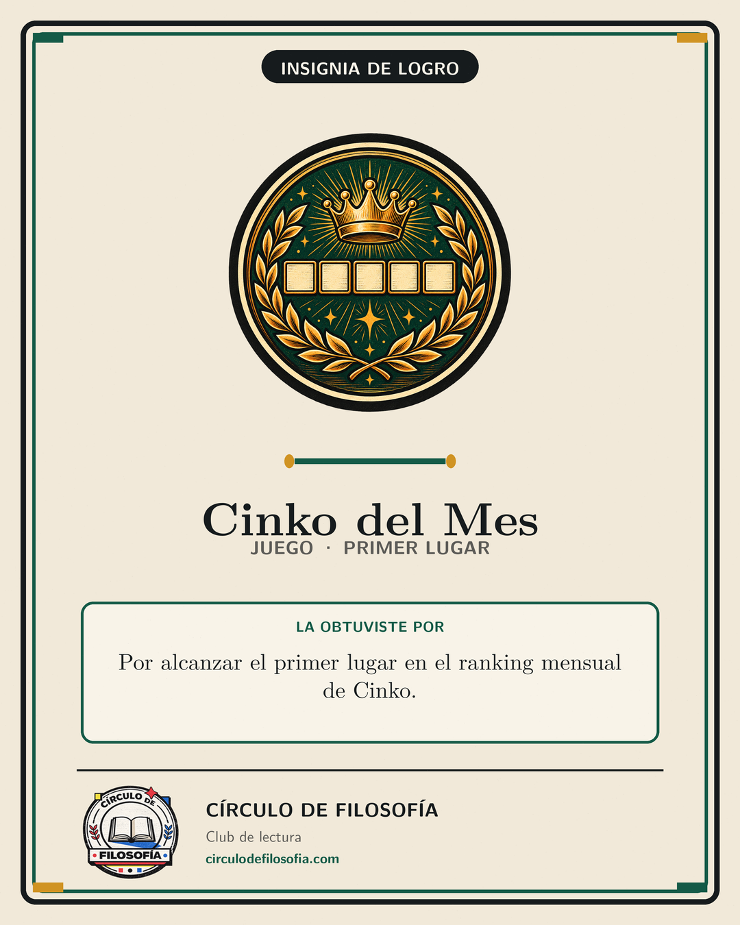 Tarjeta de la insignia Cinko del mes