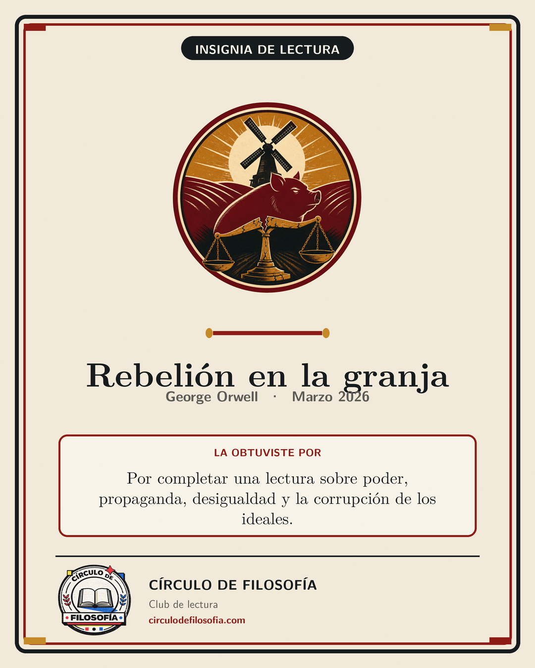 Tarjeta de la insignia Rebelión en la granja